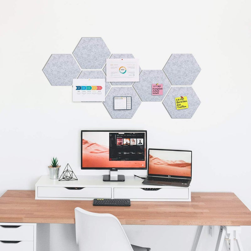 Uoisaiko Felt Hexagon Bulletin Board with 20 Push Pins, Pack of 8 Notice Boards for Home Office Kitchen, Push Pin Board Felt Wall Tiles for Photos Memos - Image 3